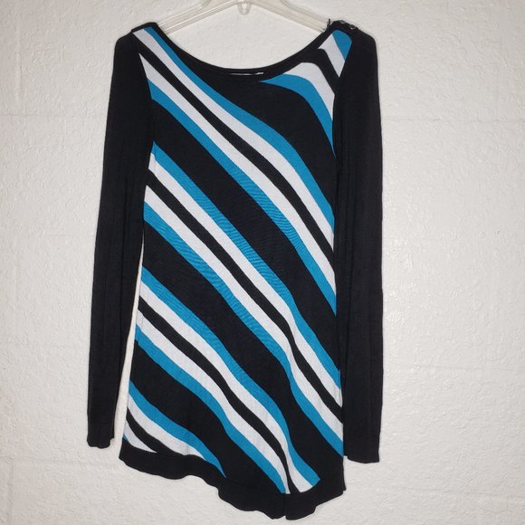 WHBM Black and Blue Asymmetric Hem Sweater Dress S - Picture 9 of 16